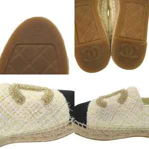 美品 シャネル ココマーク マトラッセ エスパドリーユ G39028 サイズ36 ツイード コットン ライトイエロー ゴールド ブラック 靴 1364【中古】CHANEL