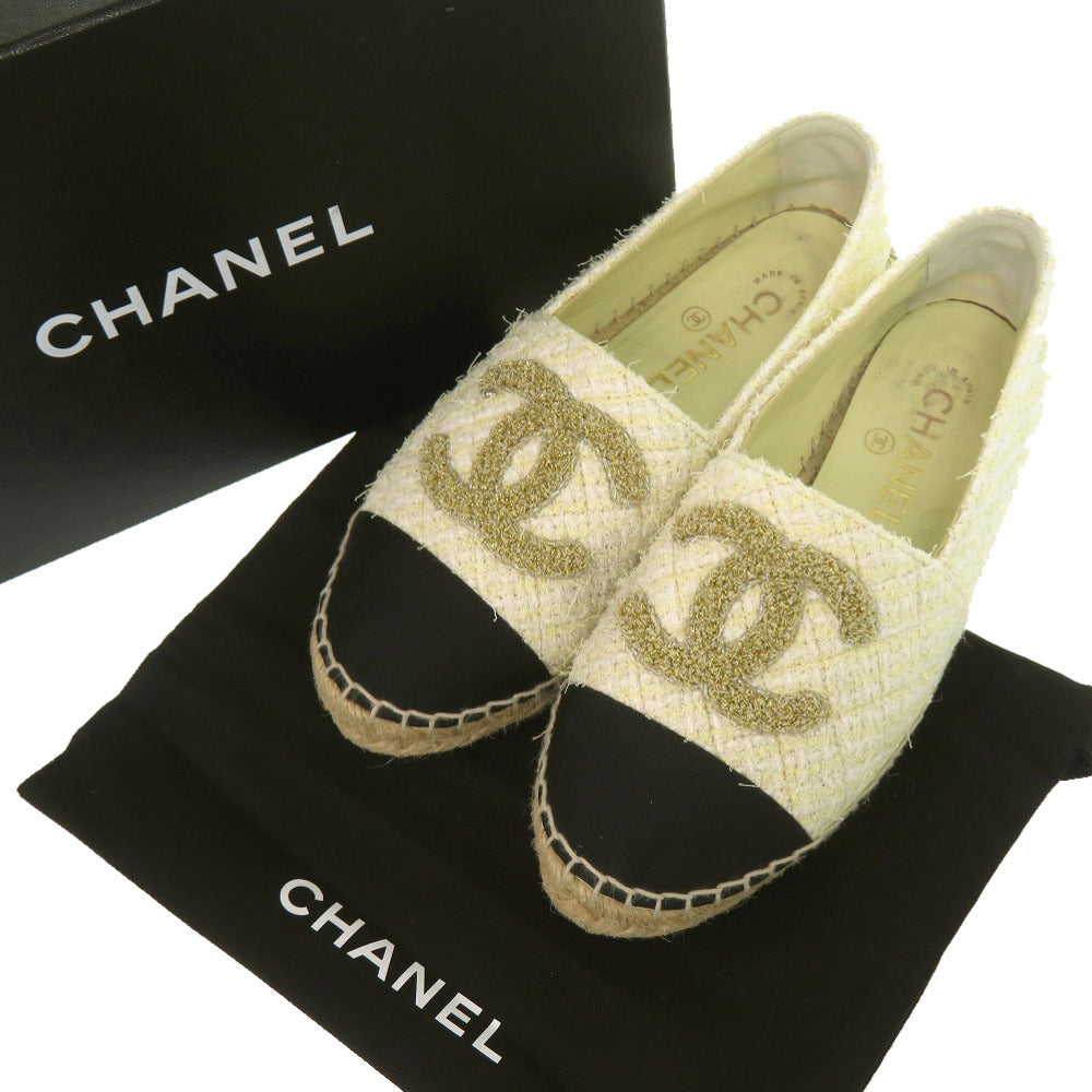美品 シャネル ココマーク マトラッセ エスパドリーユ G39028 サイズ36 ツイード コットン ライトイエロー ゴールド ブラック 靴 1364【中古】CHANEL