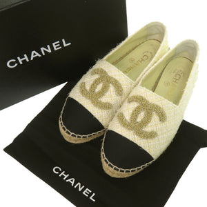 美品 シャネル ココマーク マトラッセ エスパドリーユ G39028 サイズ36 ツイード コットン ライトイエロー ゴールド ブラック 靴 1364【中古】CHANEL