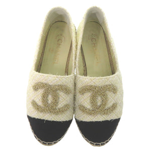美品 シャネル ココマーク マトラッセ エスパドリーユ G39028 サイズ36 ツイード コットン ライトイエロー ゴールド ブラック 靴 1364【中古】CHANEL