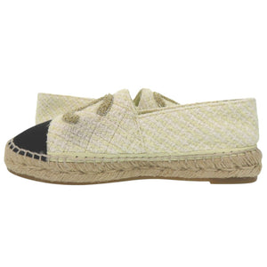 美品 シャネル ココマーク マトラッセ エスパドリーユ G39028 サイズ36 ツイード コットン ライトイエロー ゴールド ブラック 靴 1364【中古】CHANEL