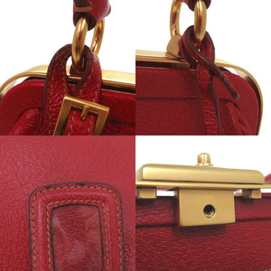 美品 プラダ がま口 BR3534 ピッグスキン レッド ゴールド金具 ハンドバッグ 赤 1366【中古】PRADA