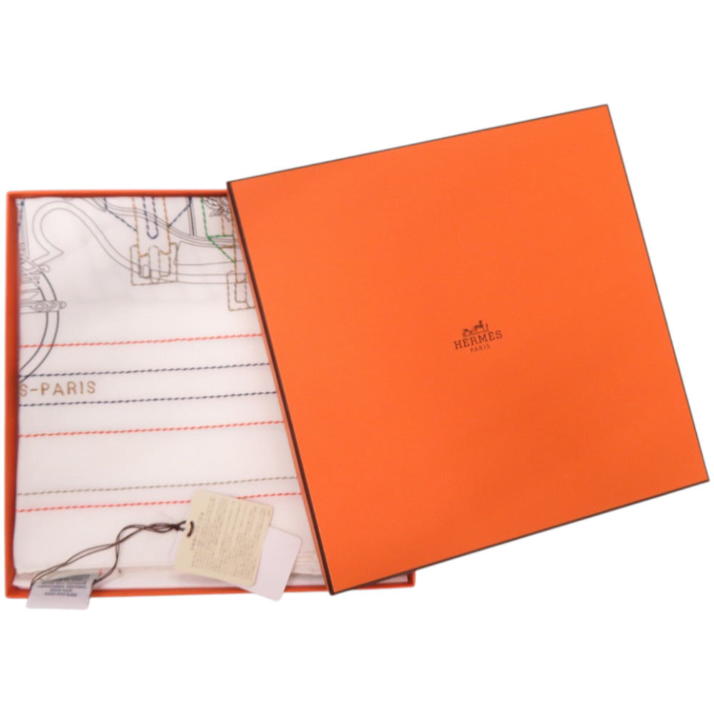 新品同様 エルメス ルロタージュ仕上げ 刺繍入り カレ90 エクスリブリス ブロデ サングル H594275S 08 シルク ホワイト スカーフ 1369【中古】HERMES