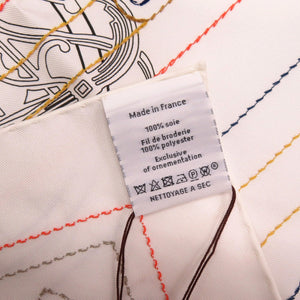 新品同様 エルメス ルロタージュ仕上げ 刺繍入り カレ90 エクスリブリス ブロデ サングル H594275S 08 シルク ホワイト スカーフ 1369【中古】HERMES