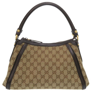 美品 グッチ ワンショルダーバッグ 282298 ゴールド金具 GGキャンバス レザー ベージュ ダークブラウン ハンドバッグ 1392【中古】GUCCI
