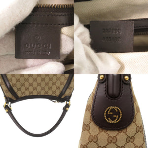 美品 グッチ ワンショルダーバッグ 282298 ゴールド金具 GGキャンバス レザー ベージュ ダークブラウン ハンドバッグ 1392【中古】GUCCI