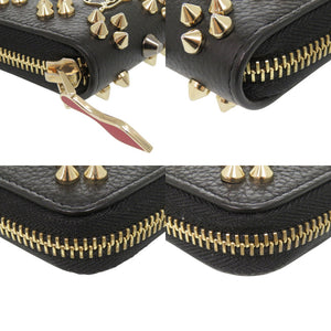 美品 クリスチャンルブタン パネトーネ ラウンドファスナー スタッズ レザー ブラック 長財布 黒 1396【中古】Christian Louboutin