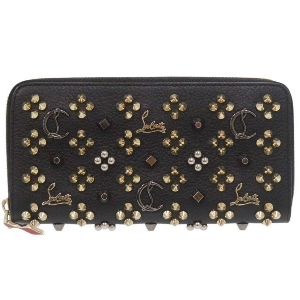 美品 クリスチャンルブタン パネトーネ ラウンドファスナー スタッズ レザー ブラック 長財布 黒 1396【中古】Christian Louboutin