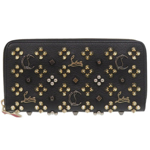 美品 クリスチャンルブタン パネトーネ ラウンドファスナー スタッズ レザー ブラック 長財布 黒 1396【中古】Christian Louboutin