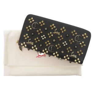 美品 クリスチャンルブタン パネトーネ ラウンドファスナー スタッズ レザー ブラック 長財布 黒 1396【中古】Christian Louboutin