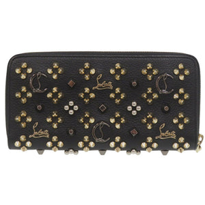 美品 クリスチャンルブタン パネトーネ ラウンドファスナー スタッズ レザー ブラック 長財布 黒 1396【中古】Christian Louboutin