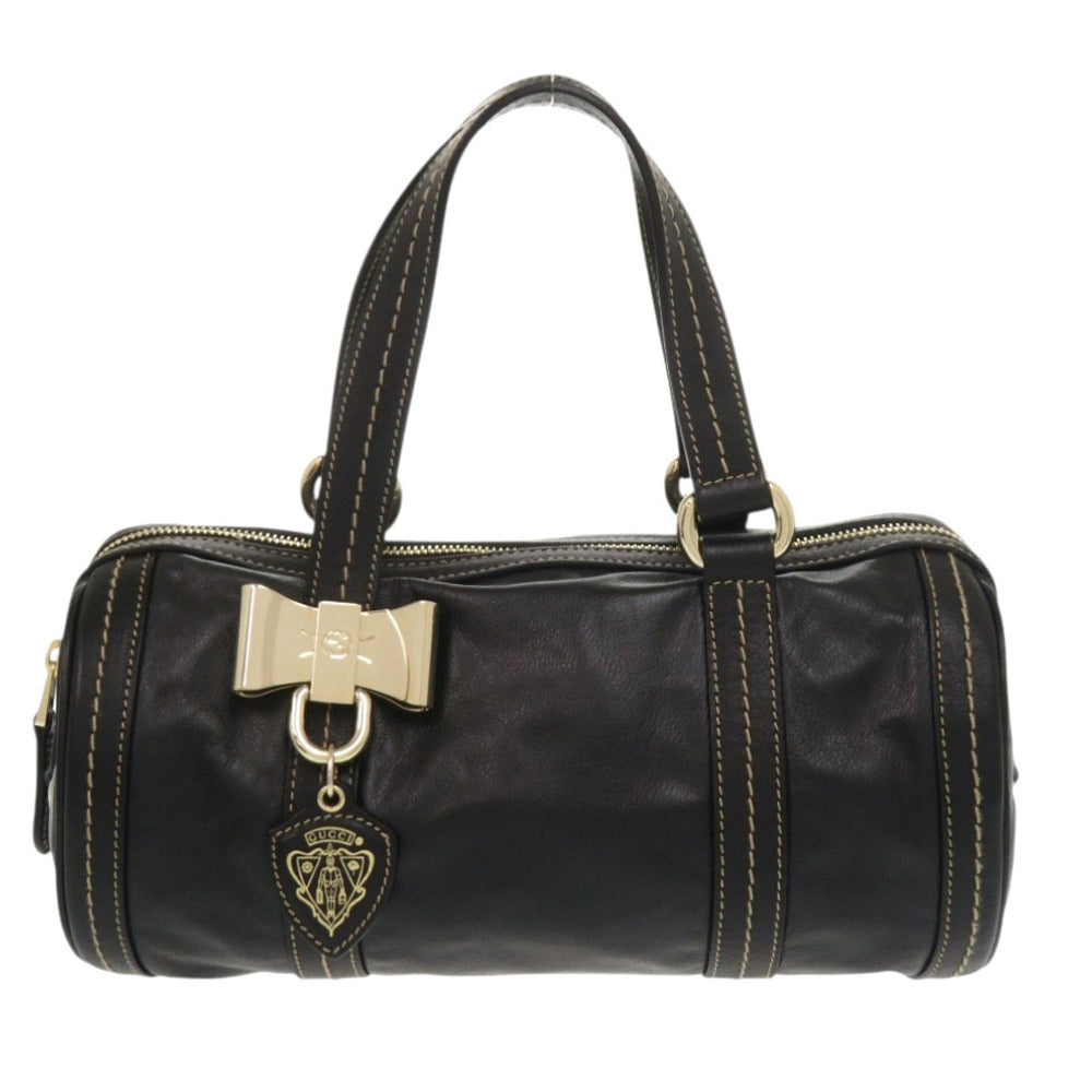 美品 グッチ ドゥケッサ リボン 181485 レザー ブラック ミニボストン 黒 ハンドバッグ 1423【中古】GUCCI