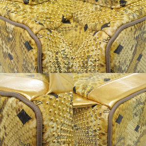 美品 エム シー エム スタッズ 型押しレザー ゴールド リュック デイパック 1449【中古】MCM