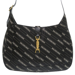 美品 グッチ × バレンシアガ ジャッキー1961 ザ ハッカー プロジェクト ミディアム 636712 ゴールド金具 レザー ブラック ホワイト ショルダーバッグ 1461【中古】GUCCI