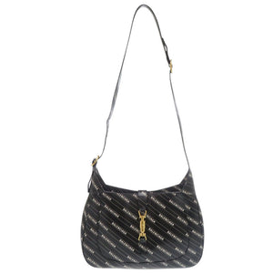 美品 グッチ × バレンシアガ ジャッキー1961 ザ ハッカー プロジェクト ミディアム 636712 ゴールド金具 レザー ブラック ホワイト ショルダーバッグ 1461【中古】GUCCI