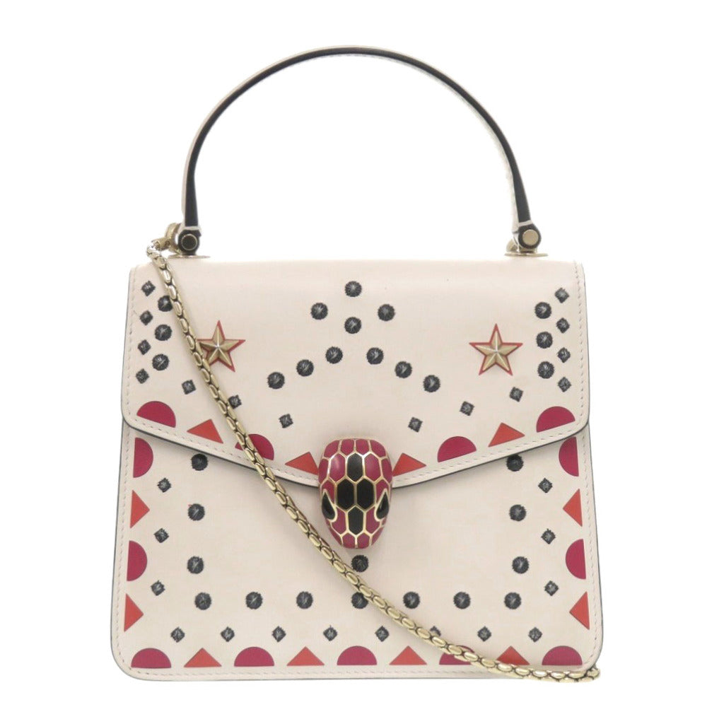美品 ブルガリ セルペンティ フォーエバー レザー アイボリー 2way ハンドバッグ 1462【中古】BVLGARI