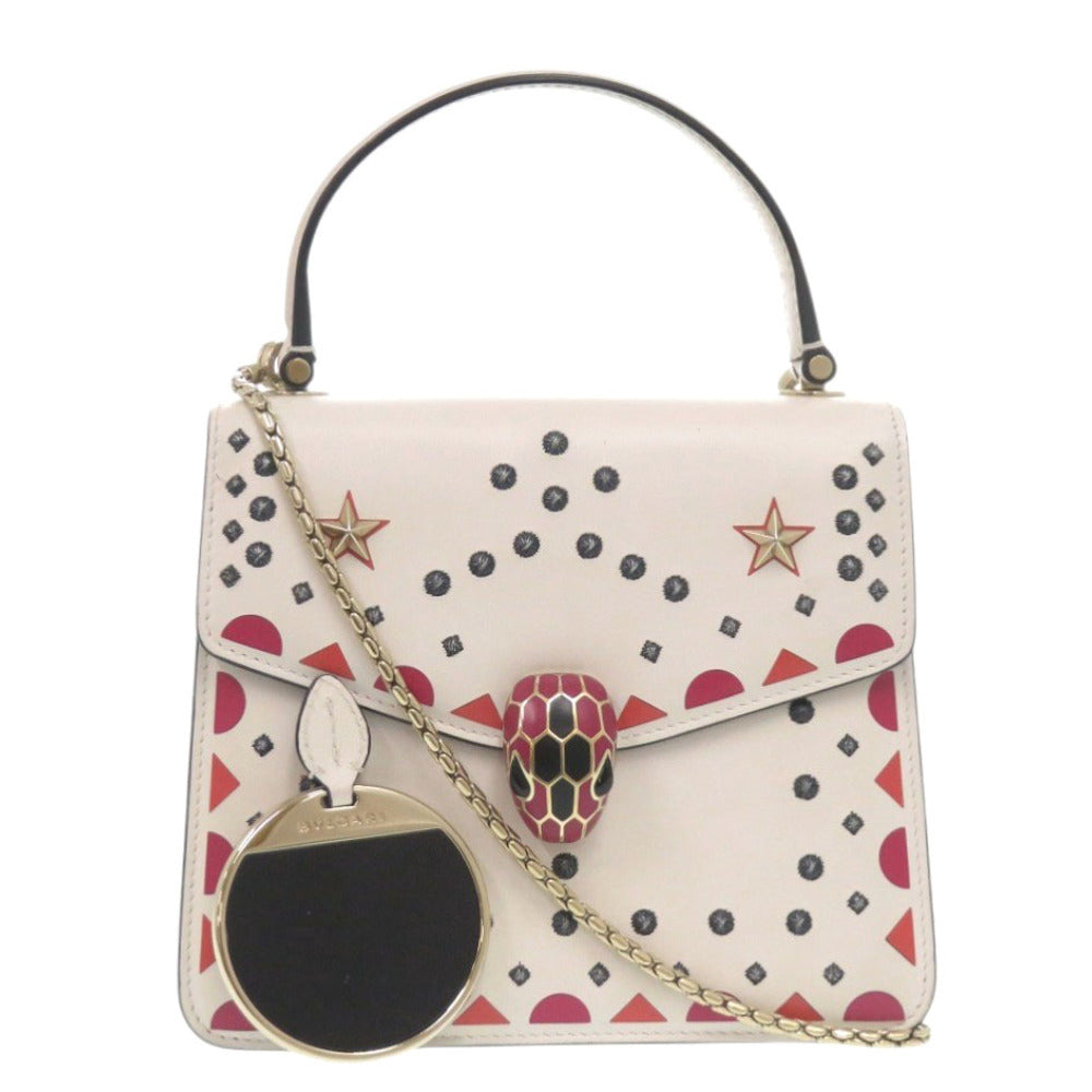 美品 ブルガリ セルペンティ フォーエバー レザー アイボリー 2way ハンドバッグ 1462【中古】BVLGARI