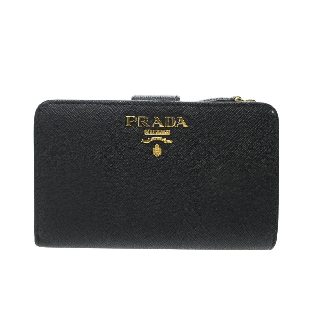 新品同様 プラダ サフィアーノレザー ブラック 1ML225 L字ファスナー 二つ折り財布 黒 1466 【中古】 PRADA