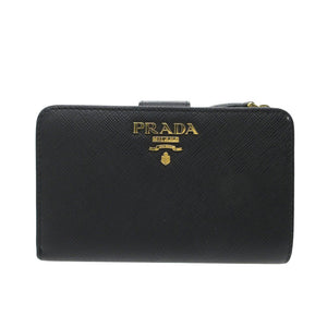 新品同様 プラダ サフィアーノレザー ブラック 1ML225 L字ファスナー 二つ折り財布 黒 1466 【中古】 PRADA