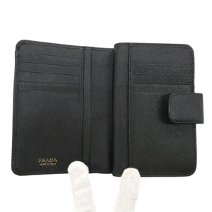 新品同様 プラダ サフィアーノレザー ブラック 1ML225 L字ファスナー 二つ折り財布 黒 1466 【中古】 PRADA