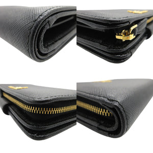 新品同様 プラダ サフィアーノレザー ブラック 1ML225 L字ファスナー 二つ折り財布 黒 1466 【中古】 PRADA