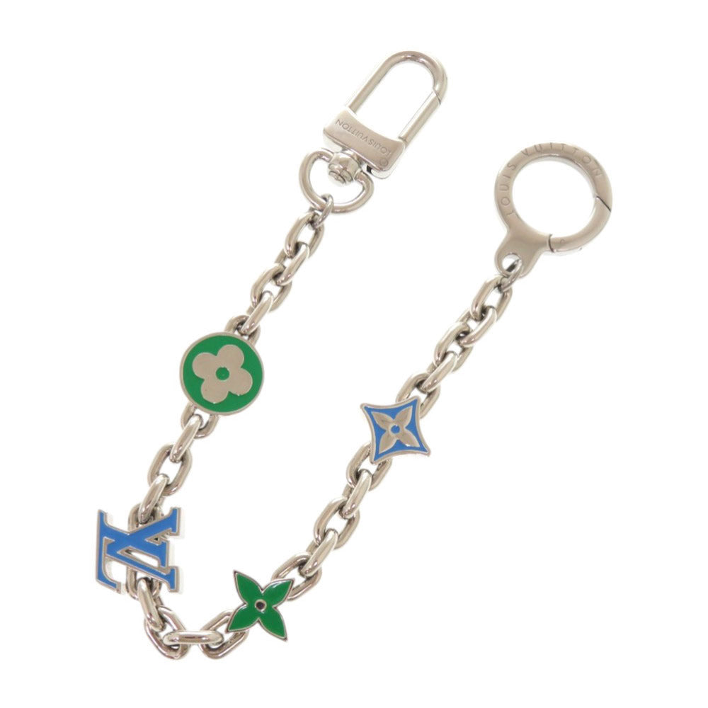 美品 ルイ ヴィトン チェーンベルト モノグラムフラワー M02554 メタル シルバー バッグチャーム キーホルダー LV 1468【中古】LOUIS VUITTON