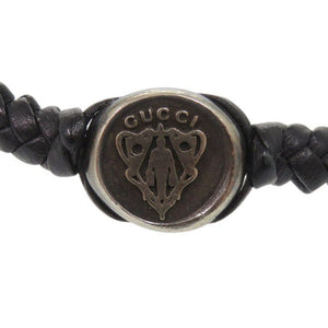 美品 グッチ クレスト レザー/シルバー925 ブラック ブレスレット 黒 1498【中古】GUCCI メンズ
