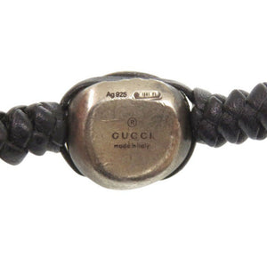 美品 グッチ クレスト レザー/シルバー925 ブラック ブレスレット 黒 1498【中古】GUCCI メンズ
