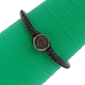 美品 グッチ クレスト レザー/シルバー925 ブラック ブレスレット 黒 1498【中古】GUCCI メンズ