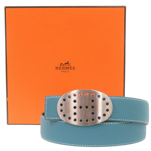 美品 エルメス エブリンベルト Hバックル ボックスカーフ/ヴォーエプソン ブルージーン シルバー金具 サイズ75 □J刻印(2006年製) 青 1523【中古】HERMES メンズ