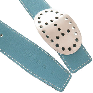 美品 エルメス エブリンベルト Hバックル ボックスカーフ/ヴォーエプソン ブルージーン シルバー金具 サイズ75 □J刻印(2006年製) 青 1523【中古】HERMES メンズ