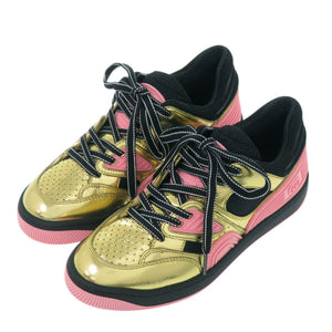 未使用品 グッチ バスケット ローカットスニーカー BASKET LOW 725905 サイズ35 (日本サイズ22cm) レザー ラバー ゴールド ピンク ブラック 靴 1540【中古】GUCCI