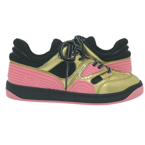 未使用品 グッチ バスケット ローカットスニーカー BASKET LOW 725905 サイズ35 (日本サイズ22cm) レザー ラバー ゴールド ピンク ブラック 靴 1540【中古】GUCCI