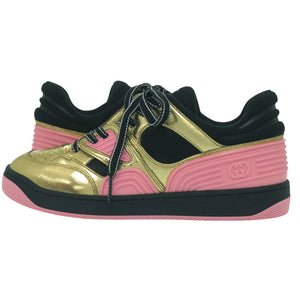 未使用品 グッチ バスケット ローカットスニーカー BASKET LOW 725905 サイズ35 (日本サイズ22cm) レザー ラバー ゴールド ピンク ブラック 靴 1540【中古】GUCCI