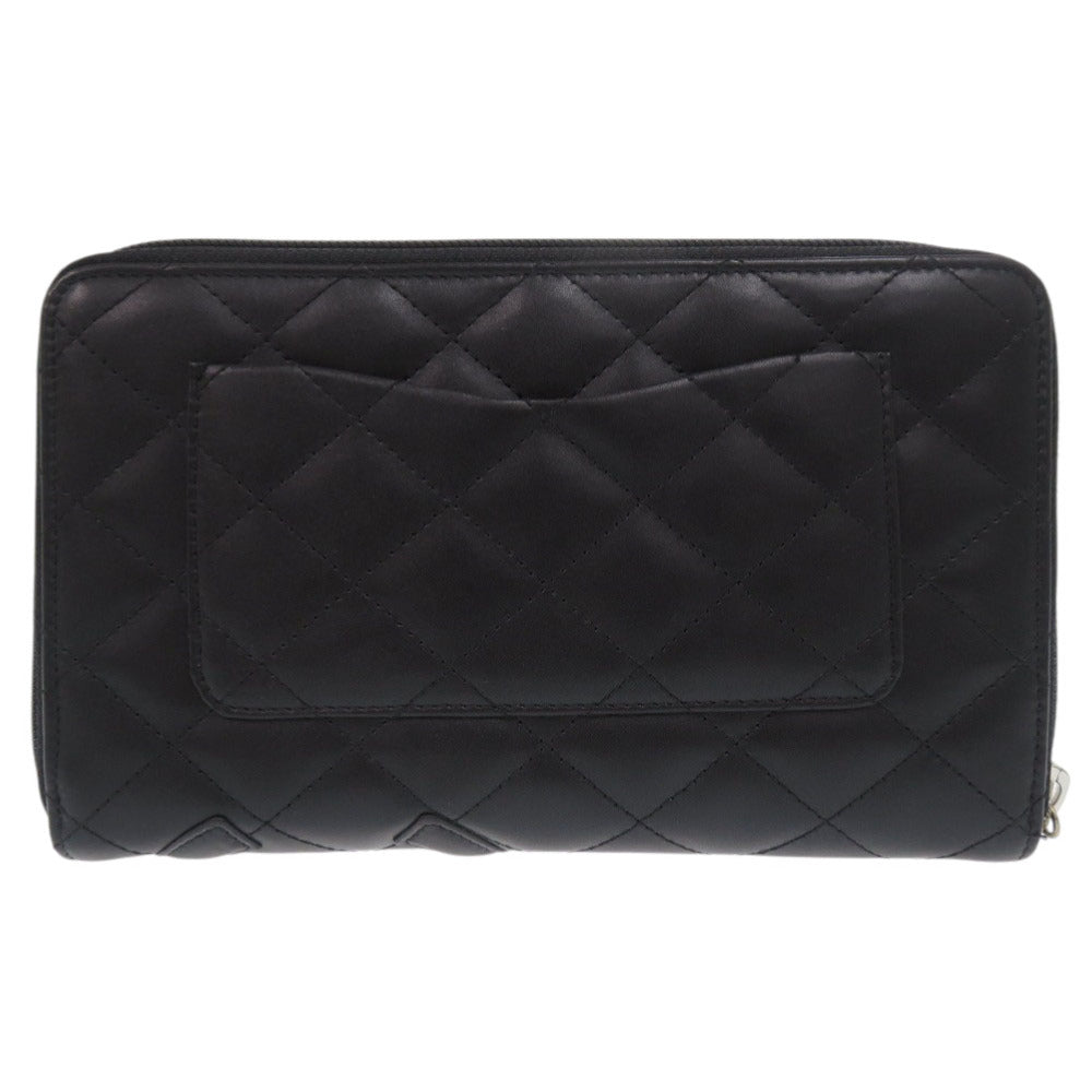 美品 シャネル カンボンライン オーガナイザー ココマーク ラウンドジップラージウォレット シルバー金具 パテントレザー ブラック ネオンピンク ９番台 黒 長財布 1547【中古】CHANEL