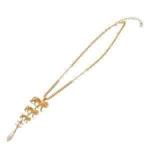 美品 シャネル ココマーク ライオン メタル フェイクパール ゴールド ネックレス 1577【中古】CHANEL