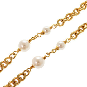 美品 シャネル ココマーク ライオン メタル フェイクパール ゴールド ネックレス 1577【中古】CHANEL