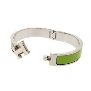 美品 エルメス クリックH クリッククラックPM メタル シルバー金具 グリーン バングル ブレスレット 緑 1595【中古】HERMES