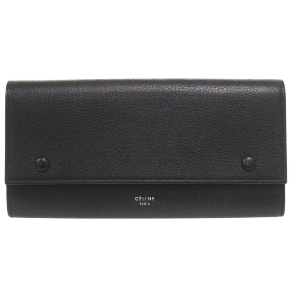 セリーヌ ラージ フラップ マルチファンクション レザー ブラック 長財布 黒 1606【中古】CELINE メンズ