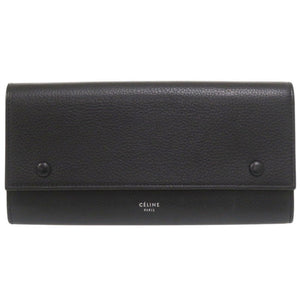 セリーヌ ラージ フラップ マルチファンクション レザー ブラック 長財布 黒 1606【中古】CELINE メンズ