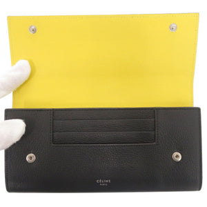 セリーヌ ラージ フラップ マルチファンクション レザー ブラック 長財布 黒 1606【中古】CELINE メンズ