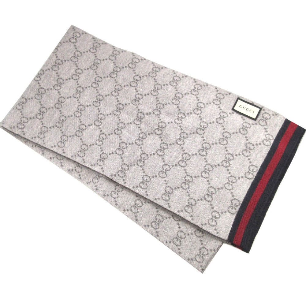 新品同様 グッチ GG柄 シェリー ウール グレー マフラー 1638【中古】GUCCI
