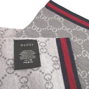 新品同様 グッチ GG柄 シェリー ウール グレー マフラー 1638【中古】GUCCI