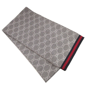 新品同様 グッチ GG柄 シェリー ウール グレー マフラー 1638【中古】GUCCI