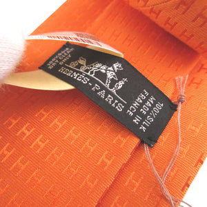 未使用 エルメス Hロゴ シルク オレンジ ネクタイ 1639【中古】HERMES
