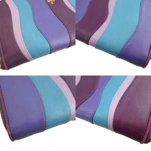プラダ ストライプ レザー パープル 紫 ラウンドファスナー長財布 財布 1640【中古】PRADA