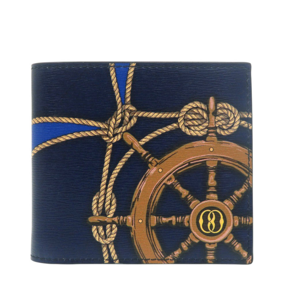 未使用 バリー Crsbifold 8CC N 航海 761346608558 レザー ネイビー 二つ折り財布 1666【中古】BALLY