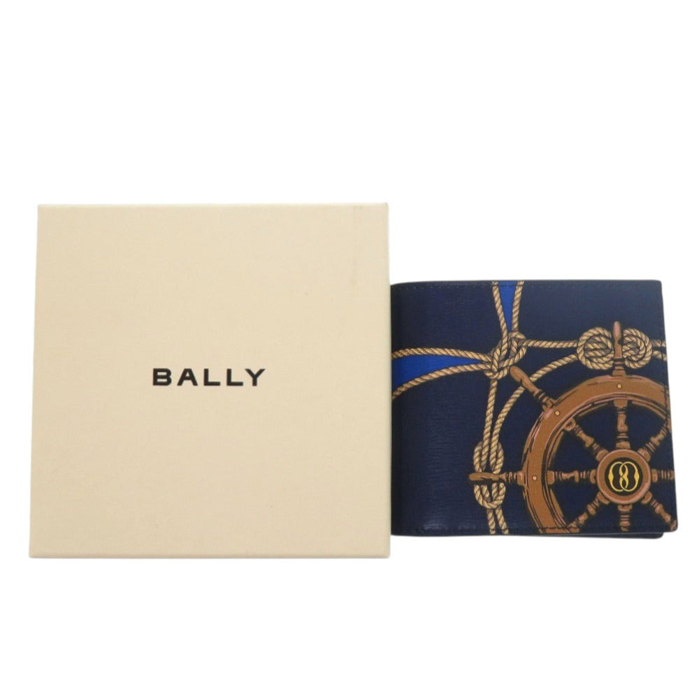 未使用 バリー Crsbifold 8CC N 航海 761346608558 レザー ネイビー 二つ折り財布 1666【中古】BALLY