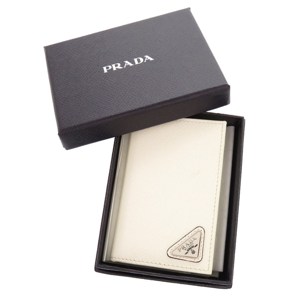 美品 プラダ サフィアーノ トライアングル ホワイト カードケース 白 1677【中古】PRADA