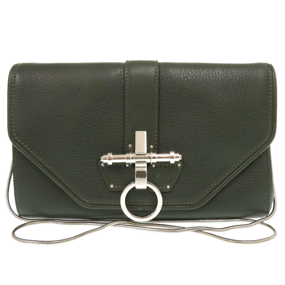 美品 ジバンシィ オブセディア レザー ダークグリーン ショルダーバッグ クラッチバッグ 緑 1694【中古】GIVENCHY
